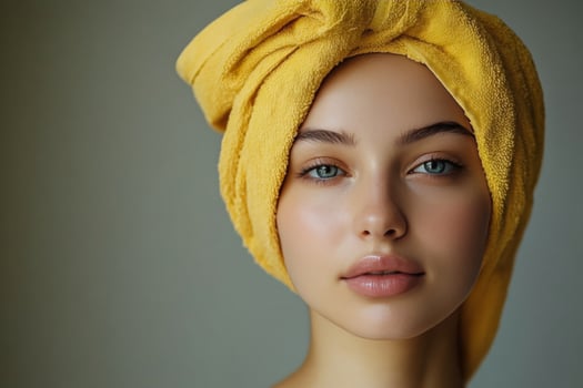A woman with a towel on her head photo