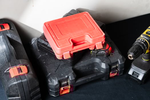 Collection of Toolboxes with Cordless Drill photo