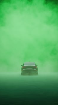 Car on Green Screen Background for Versatile Road Scenes in Photography and Film, Featuring Vivid Emerald Hue for Creative Inserts and Dynamic Compositions photo