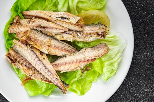 mackerel can seafood salad fresh tasty food dish delicious gourmet food background on the table rustic food top view copy space keto and paleo diet food pescetarian diet photo