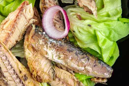 mackerel can seafood salad fresh tasty food dish delicious gourmet food background on the table rustic food top view copy space keto paleo diet Vegetarian food diet photo