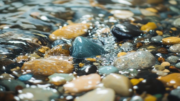 A close up of rocks and water in a stream photo