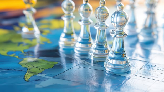 A group of chess pieces on a map photo