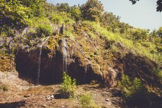 A man standing on a hillside with a horse photo