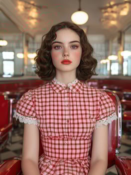 Retro style woman in red gingham dress photo