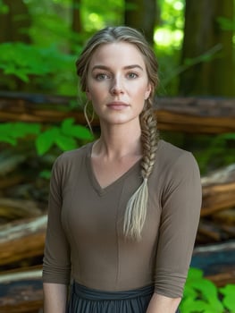 Woman with blonde braid in a forest photo