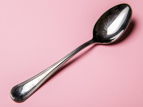 A silver spoon on pink background photo
