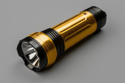 Gold and black flashlight on grey background photo