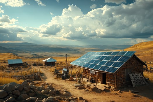 Solar panel providing sustainable energy to remote houses in lesotho landscape photo