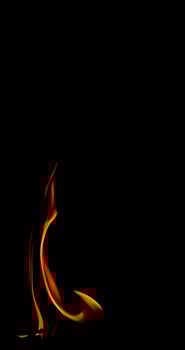 Fire flame isolated on black background. Space for copy photo