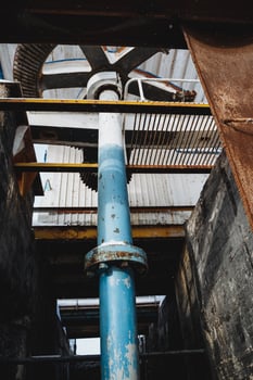 Water discharge pipe, metal pipe connection, water supply in disrepair. photo