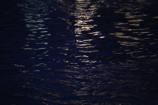 Reflections of yellow light on water in the night photo