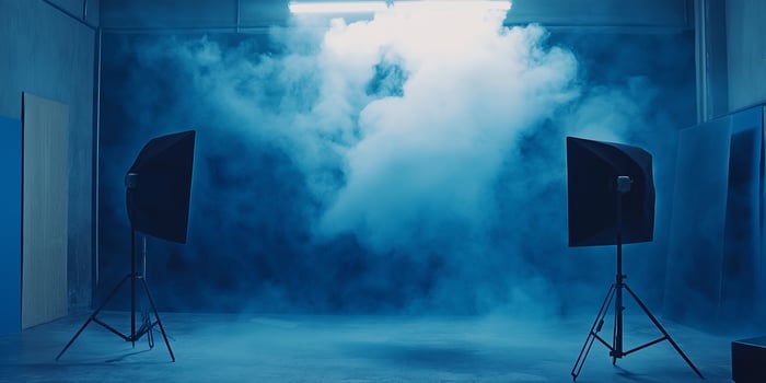 Blue smoke in a studio with two lights photo