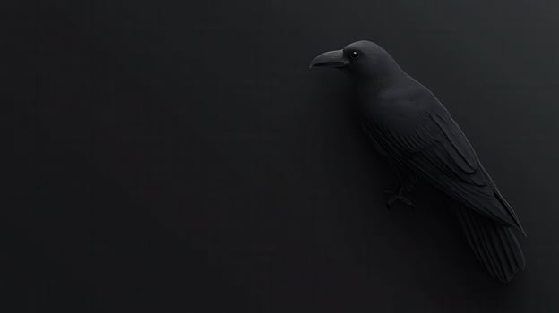 Black raven resting on a dark surface, highlighting its sleek feathers and piercing eyes during low light conditions photo