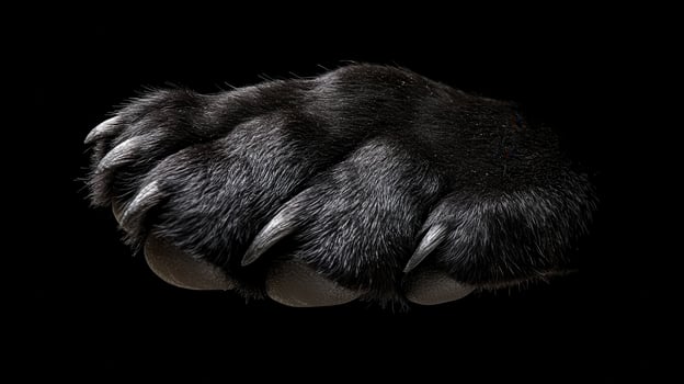 Close-up of a black animal paw with sharp claws resting on a dark surface photo