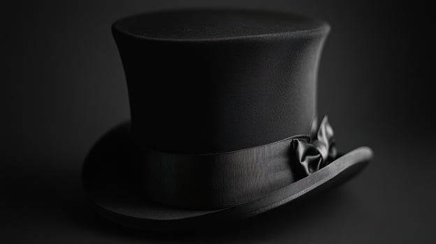 Black top hat displayed on a dark background showcasing elegance and vintage fashion style photo