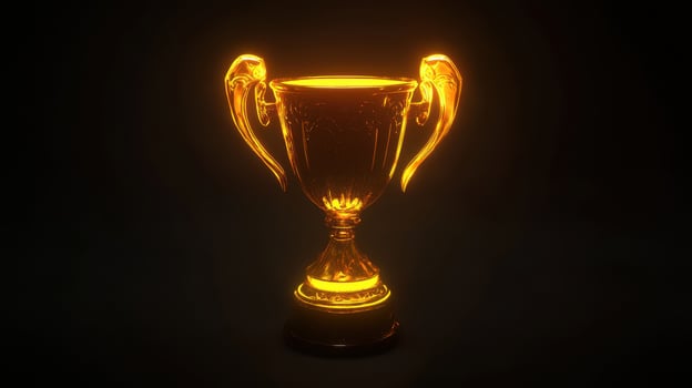 Award trophy illuminated with a warm golden glow against a dark background showcasing its elegant design photo