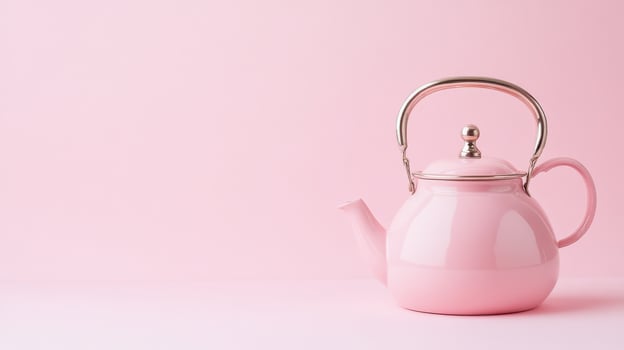 Pink kettle on a soft pink background creating a soothing and minimalist aesthetic in home decor photo