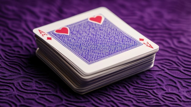 A stack of playing cards on a purple background photo