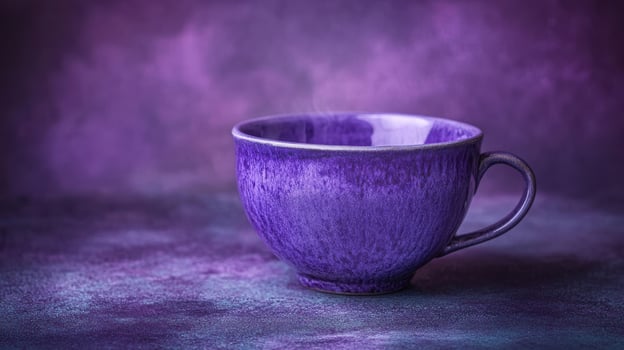 A purple cup on a table with a purple background photo