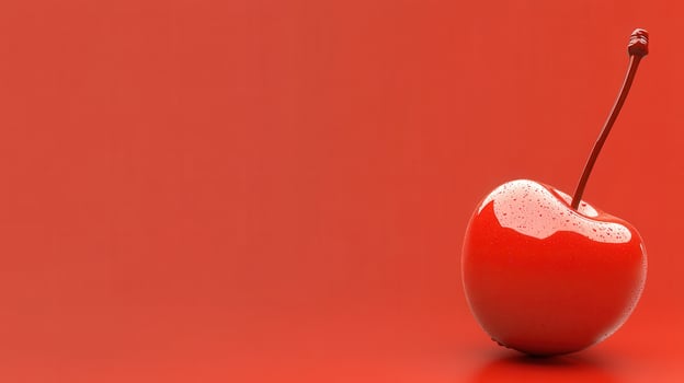 Bright red cherry with glossy appearance on a vibrant red background showcasing natural beauty and simplicity photo
