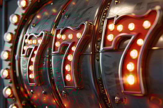 close-up retro vintage slot machine with three sevens photo