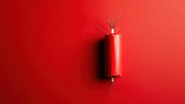 Unique red object mounted on a vibrant red wall showcasing minimalism and creativity in design photo