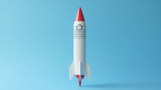 A rocket is shown on a blue background photo