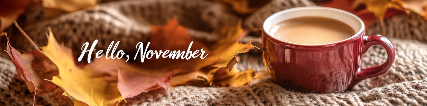 As we welcome the month of November, lets indulge in warm coffee while enjoying autumn leaves photo