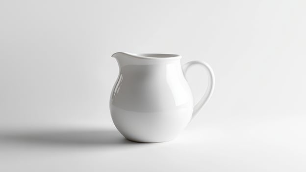 A white pitcher is sitting on a table photo