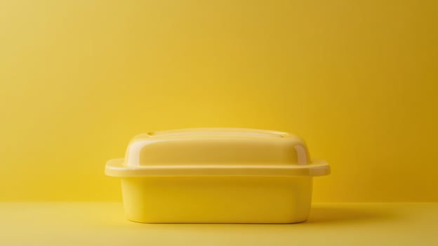 Bright yellow butter dish on a sunny yellow background creates a cheerful kitchen atmosphere photo