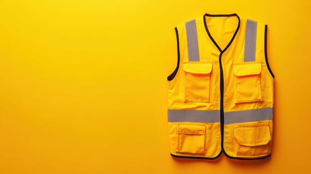 Bright yellow safety vest displayed on a vibrant yellow background, emphasizing visibility and utility in various work environments photo