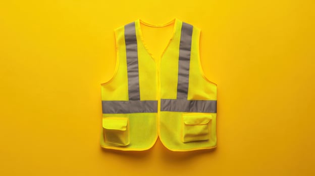 Bright yellow safety vest on a vibrant yellow background, ideal for visibility and protection in various work environments photo