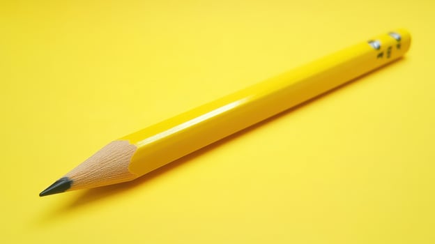Bright yellow pencil resting on a vibrant yellow background highlights its simple beauty and functionality photo