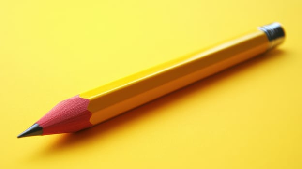 Bright yellow pencil resting on a vibrant yellow background, showcasing its detailed craftsmanship and design features photo