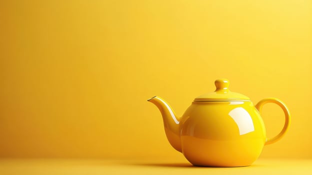 Bright yellow teapot against a vibrant yellow background showcasing minimalist design and warm color palette photo