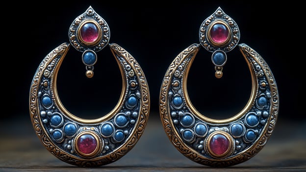Mongolian silver earrings traditional motifs showcasing the nomadic heritage and craftsmanship of Mongolia photo