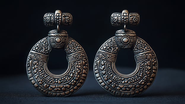 Peruvian Silver Earrings Ornate Patterns Highlighting Perus Cultural and LandBased Legacy photo