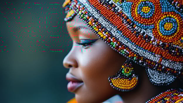 Stunning 'Zulu' beadwork headpiece featuring vibrant colors traditional patterns worn by women in South Africa symbolizing their cultural identity and connection to the land photo