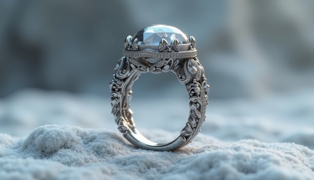 Elegant vintage silver ring captured on a textured surface in natural light photo