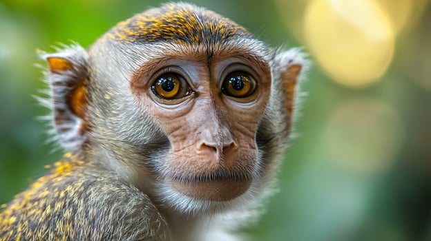 Monkeys sitting with contemplative expressions in jungle photo