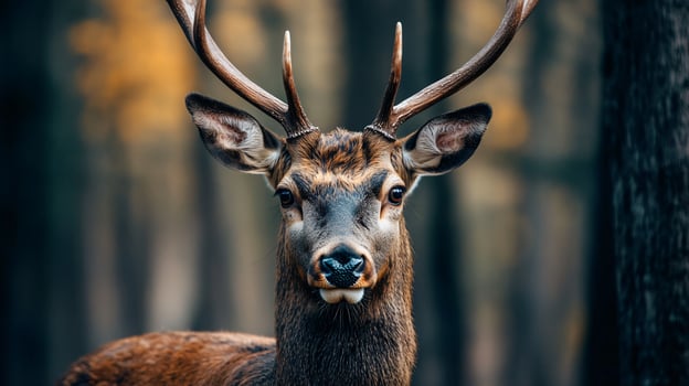 Majestic deer with strong antlers in serene forest photo