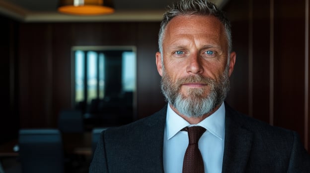A portrait of a confident businessman in a modern office photo