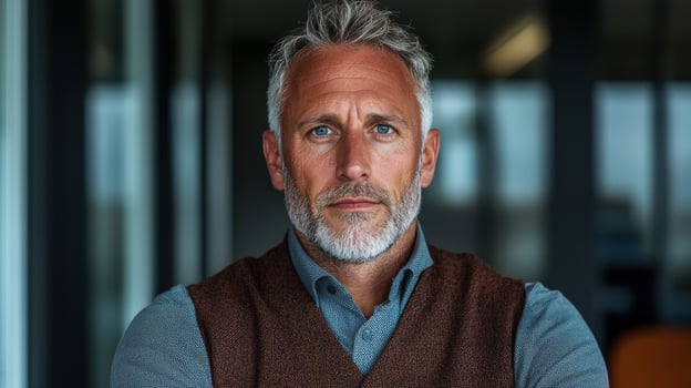 A portrait of a serious middle aged businessman in a vest photo