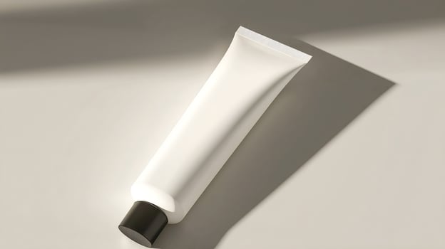 a tube of cream on a table with a shadow photo