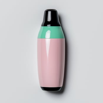 Pink and mint green thermos bottle on white background photo