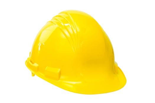 Yellow construction helmet isolated on white background. photo