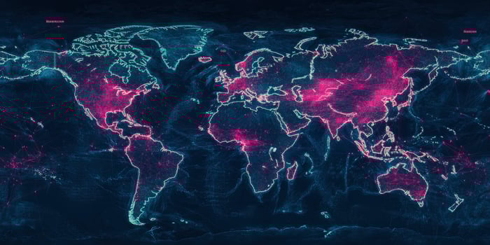 The world map is shown in pink and blue photo