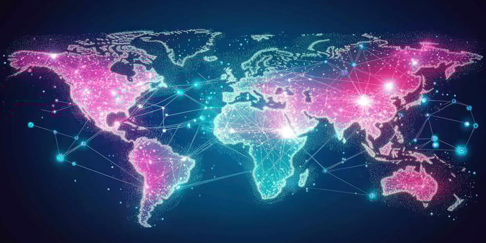 The world map is shown with connected lines photo