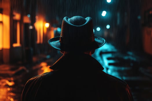 Silhouette of man in hat and coat photo